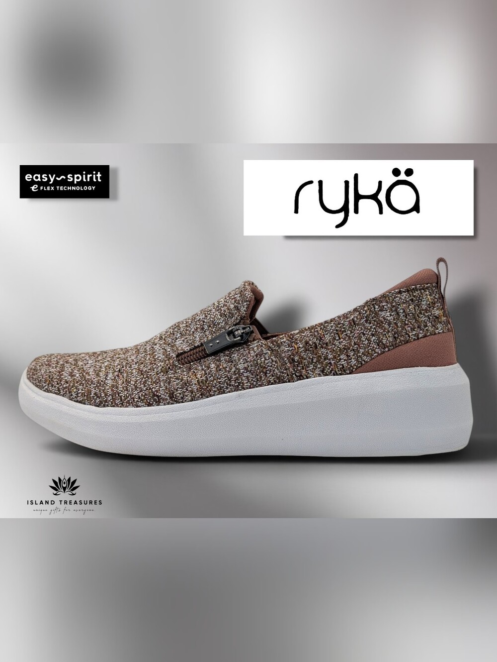 Ryka Ally Slip-On Sneakers Sz 7M Brown Heathered Knit Platform